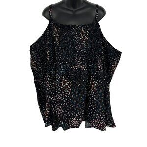 Torrid Plus 5X Black Challis Cold Shoulder Smock Blouse Wild Daisy Trail Floral